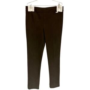 Calvin Klein Black Poly/Spandex Skinny Pants Dark Brown Faux Stretch Suede Sz L